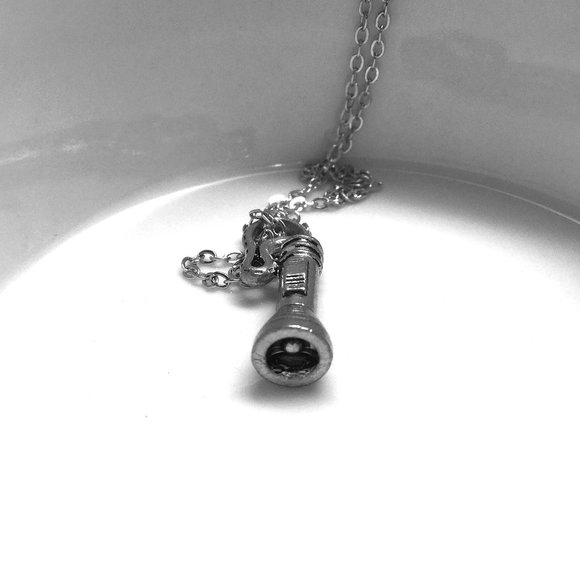 Miniature Pewter Flashlight Torch Light Camping Hiking Flash Light Gift Necklace - Picture 2 of 5